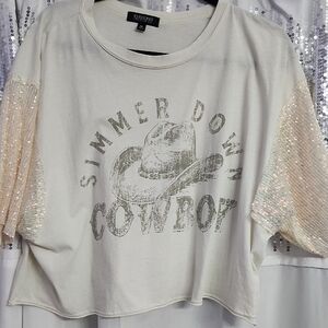 Cream Sequin Sleeve Top